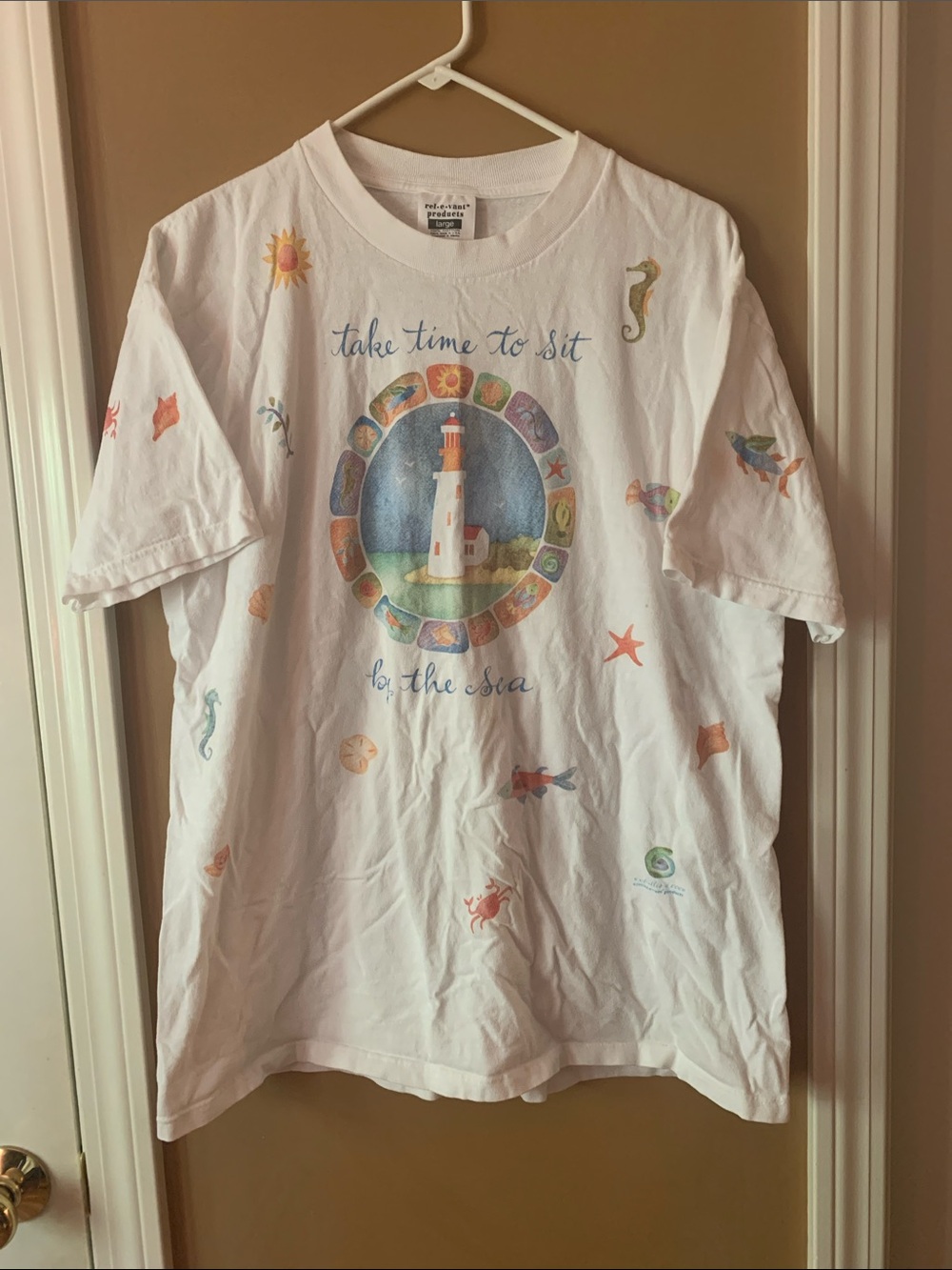 Take Time to Sit by the Sea White Graphic Tee - Nautical Lighthouse Print